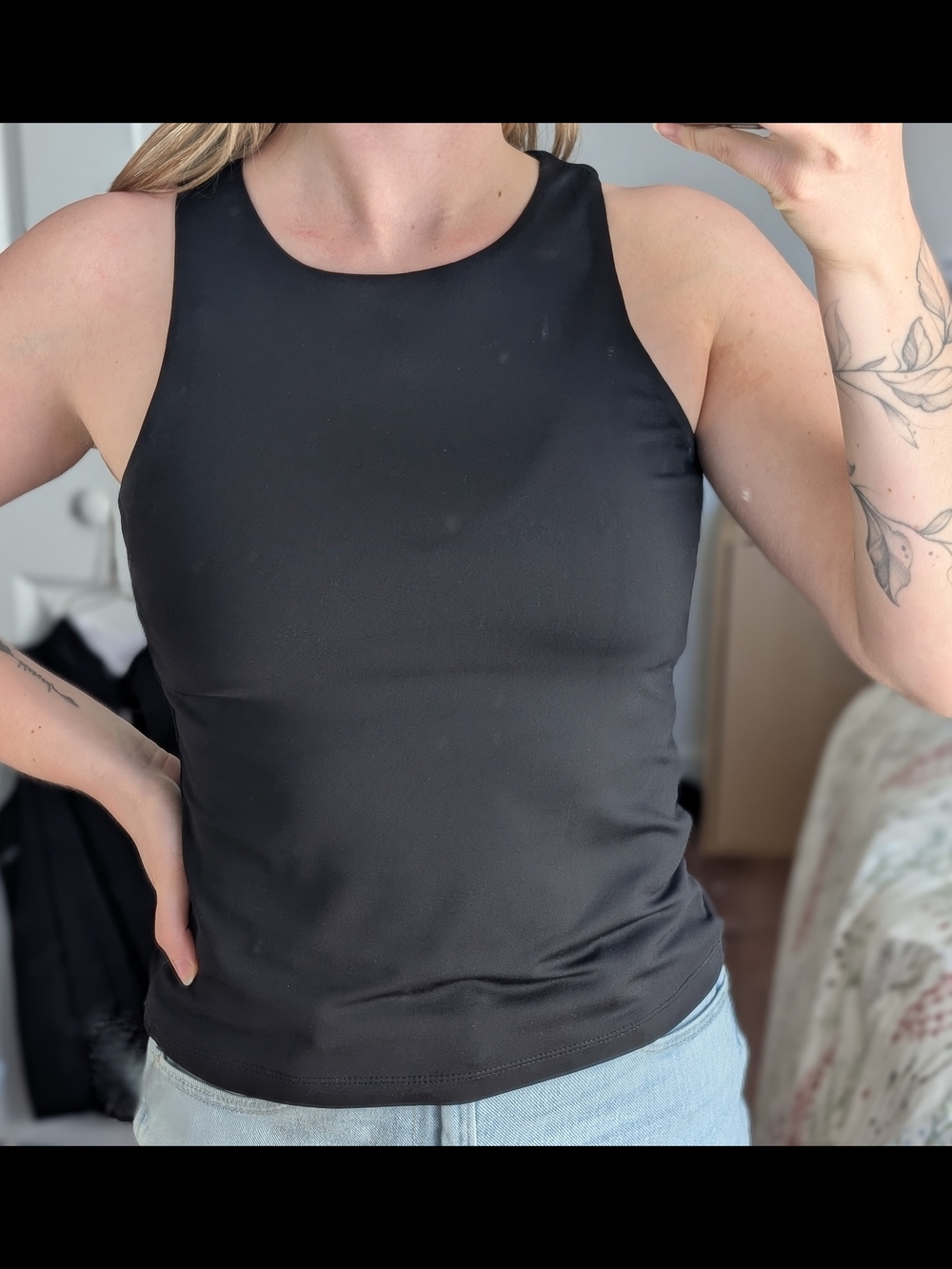 Tahari Sleek Black High-Neck Tank Small